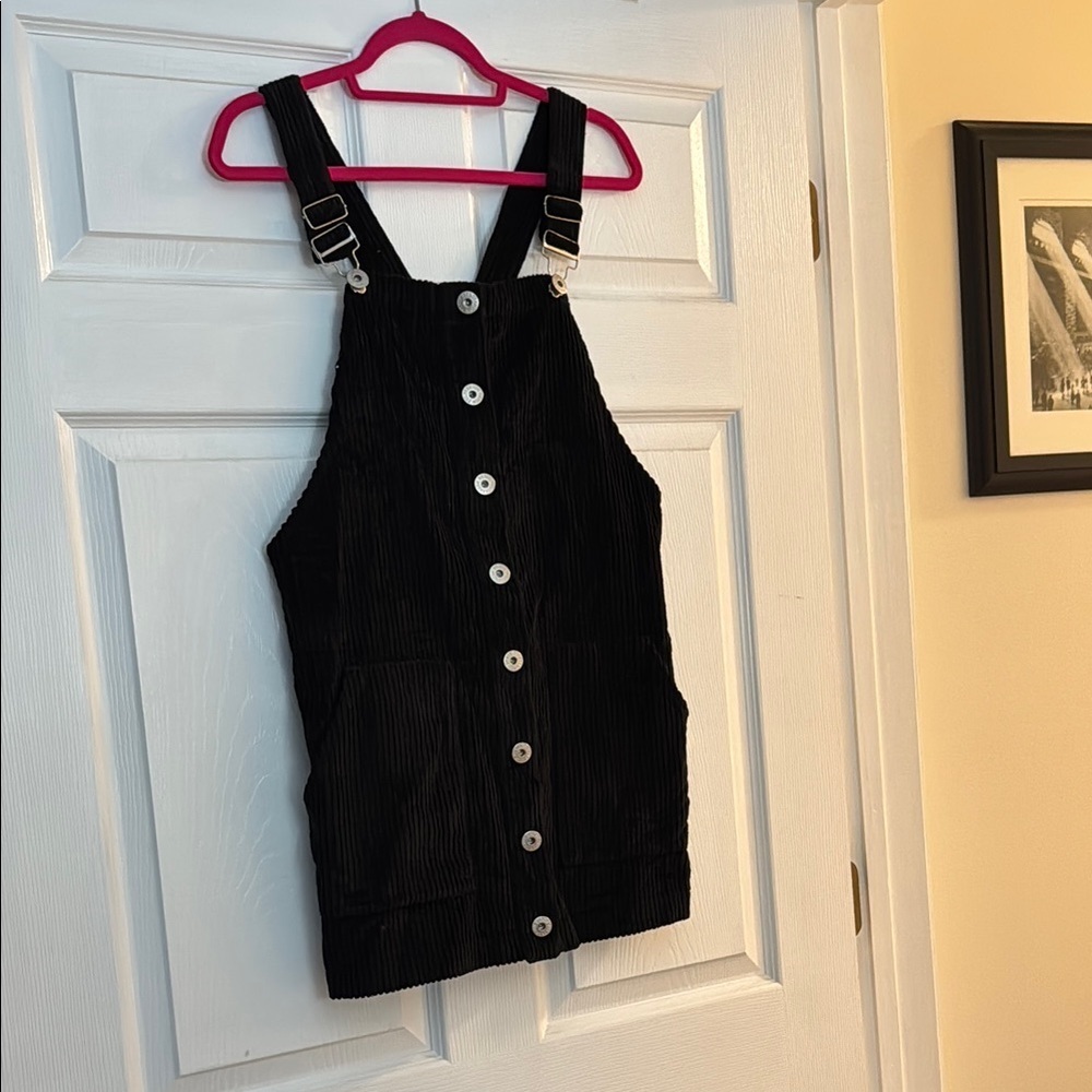 POL Black Corduroy skirt overall Dress NWOT size small